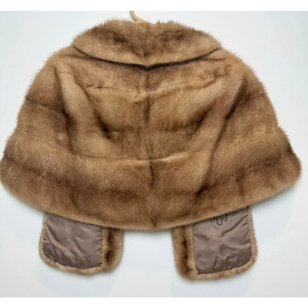 Vintage Alaskan Fur Mink Cape with Silky Lining and Pockets